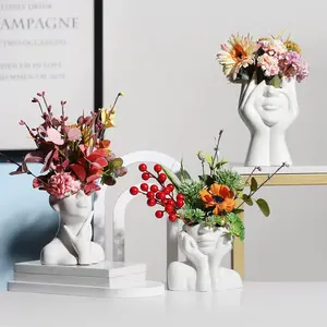 Ceramic Face Vase White Flower Vase for Decor Female Form Face Vase Art Vase Modern Decorative Vase Centerpiece for Table Shelf Living Room Office Bedroom Small