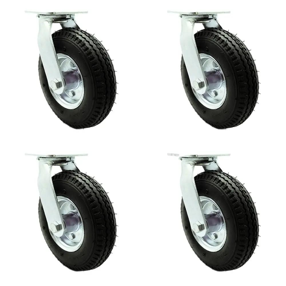 Service Caster SCC-100S280-PNB-4 8" Swivel Pneumatic Rubber Casters - 1,200 lbs Capacity, Enhanced Noise Reduction, Black, Set of 4, Universal Design, OEM & Replacement Part for Food Carts, Luggage Carts
