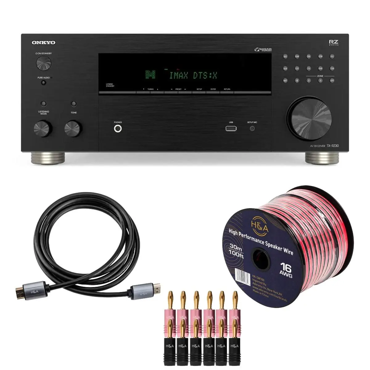 Onkyo TX-RZ30 170W 9.2-Channel 8K/4K Network AV Receiver, Black WIth Cables