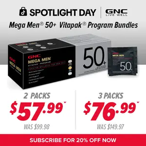 GNC 2-Pack Bundle: Mega Men's 50+ Vitapak, 5-in-1, Multivitamin, Stress & Bone Support, healthcare, Edible Dietary Supplement, Overall Wellness, Fitness