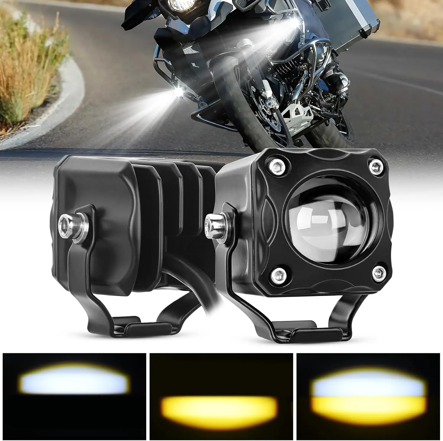 Nilight 1.7in White-Amber Spot Beam LED Pods, IP67 Waterproof Adjustable LED Lights, Motorcycle Headlights & Parts, Offroad Auxiliary Driving Fog Lights for Motorbike ATV Boats Outdoors