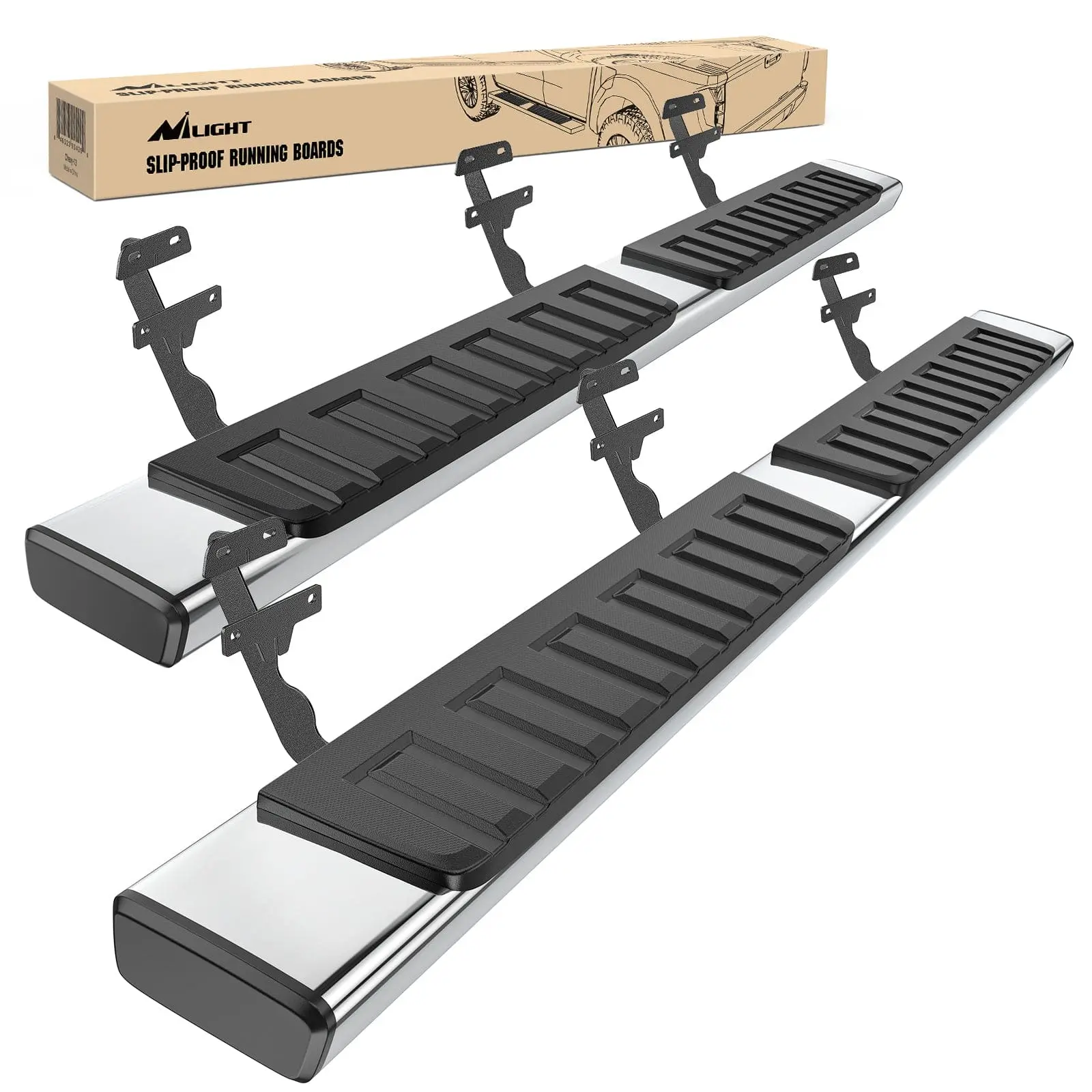 Nilight 6-inch Rustproof Stainless Steel Bolt-on Side Step Nerf Bars with ABS Step Guard (450 lbs per Bar) - Car Accessories for 2015-2025 Ford F-150 SuperCrew Cab, 2017-2025 Ford F250/F350 Super Duty Crew Cab Truck, 450Lb, Easy Stepping In & Out