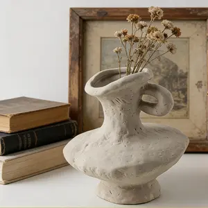 Bahanmei Wabi-Sabi Ceramic Vase for Living Room, Vintage Art Floral Arrangement, Desktop Decoration, Home Decor Accent Piece, Flower Vase