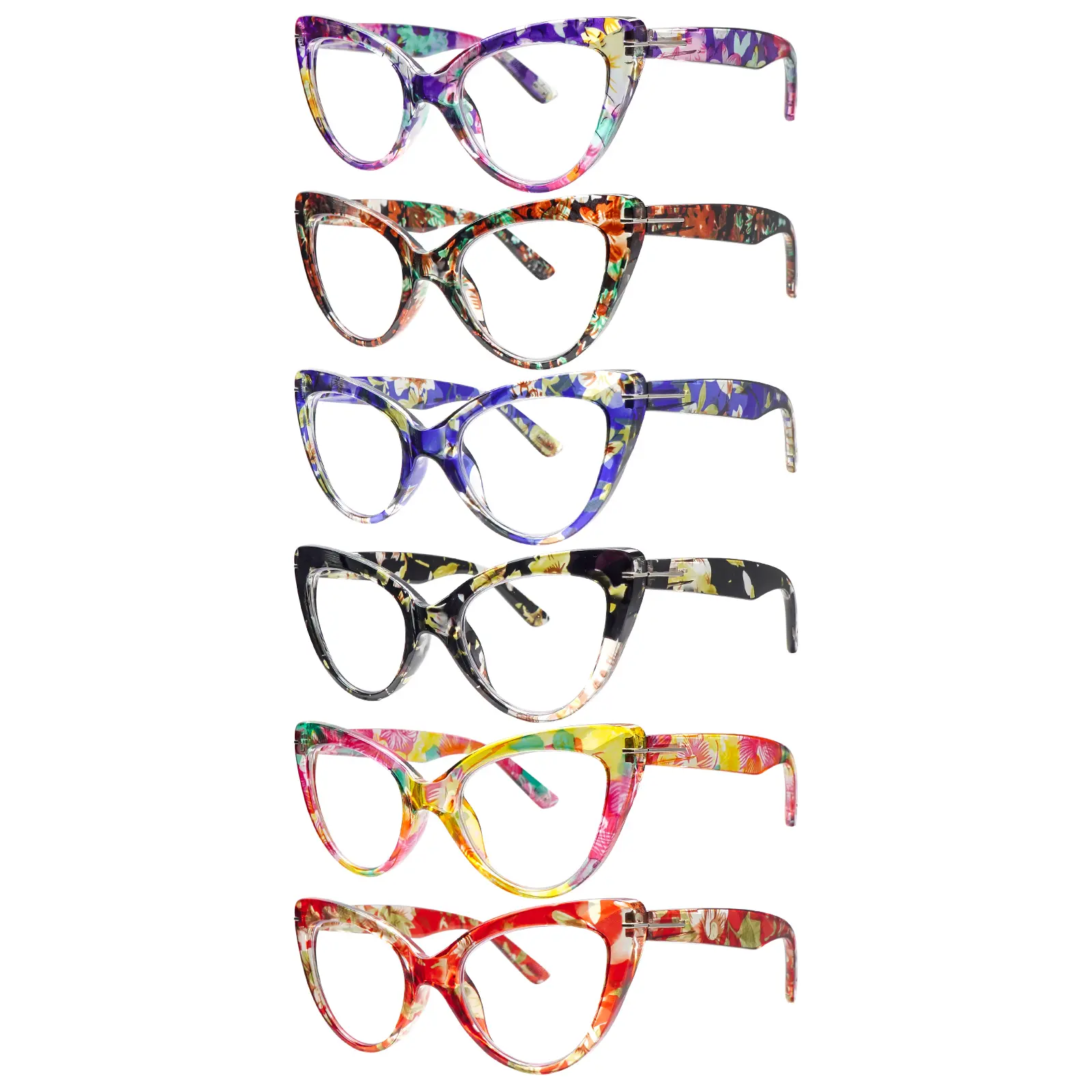 6-Pack Blue Light Blocking Reading Glasses for Women, Lightweight Large Frames with Adjustable Spring Hinges, Mix Color Classic Prints