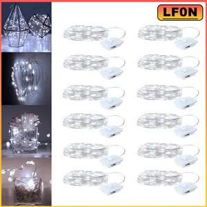 White 12Pack Fairy Lights Battery Operated, 7ft 20 LED 3 Modes Speed Twinkle Mini String Lights Waterproof Silver Wire Firefly Starry Lights for Mason Jars Wedding Party Christmas Decorations