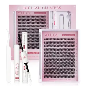 YOULUCK Short Flora 8-14mm Upgrade DIY Lash Clusters Lightweight Soft Fluffy Texture Gentle Long Lasting Waterproof Glue Ultra Thin Band Bond Seal Remover Makeup for Girls Beginner Friendly