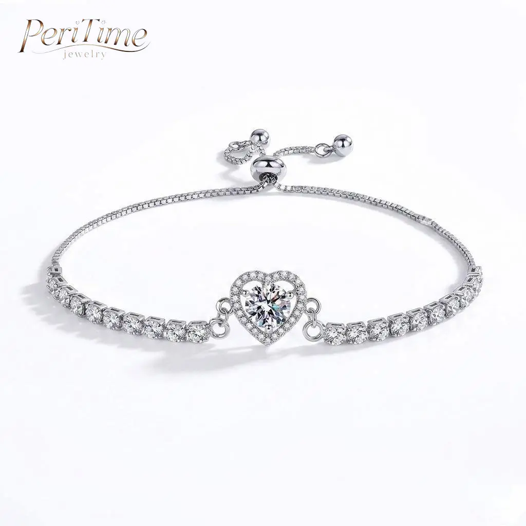 PERITIME Cuban Link Heart Bracelet – A sparkling, tarnish-resistant, silver-plated bracelet featuring an adjustable sliding clasp design; suitable for all seasons and perfect as a birthday or Mother's Day gift.
