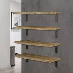 4PCS Wooden Shelf Wall Mounted Floating Shelves Home Decorative Storage Rack Display Organizer for Living Room Kitchen Bathroom
