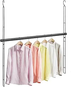 Hanging Closet Rod 31.89In Adjustable Height, Closet Extender Hanging Bar for Closet Rod Heavy Duty Closet Organizer, Black TwinkleTool