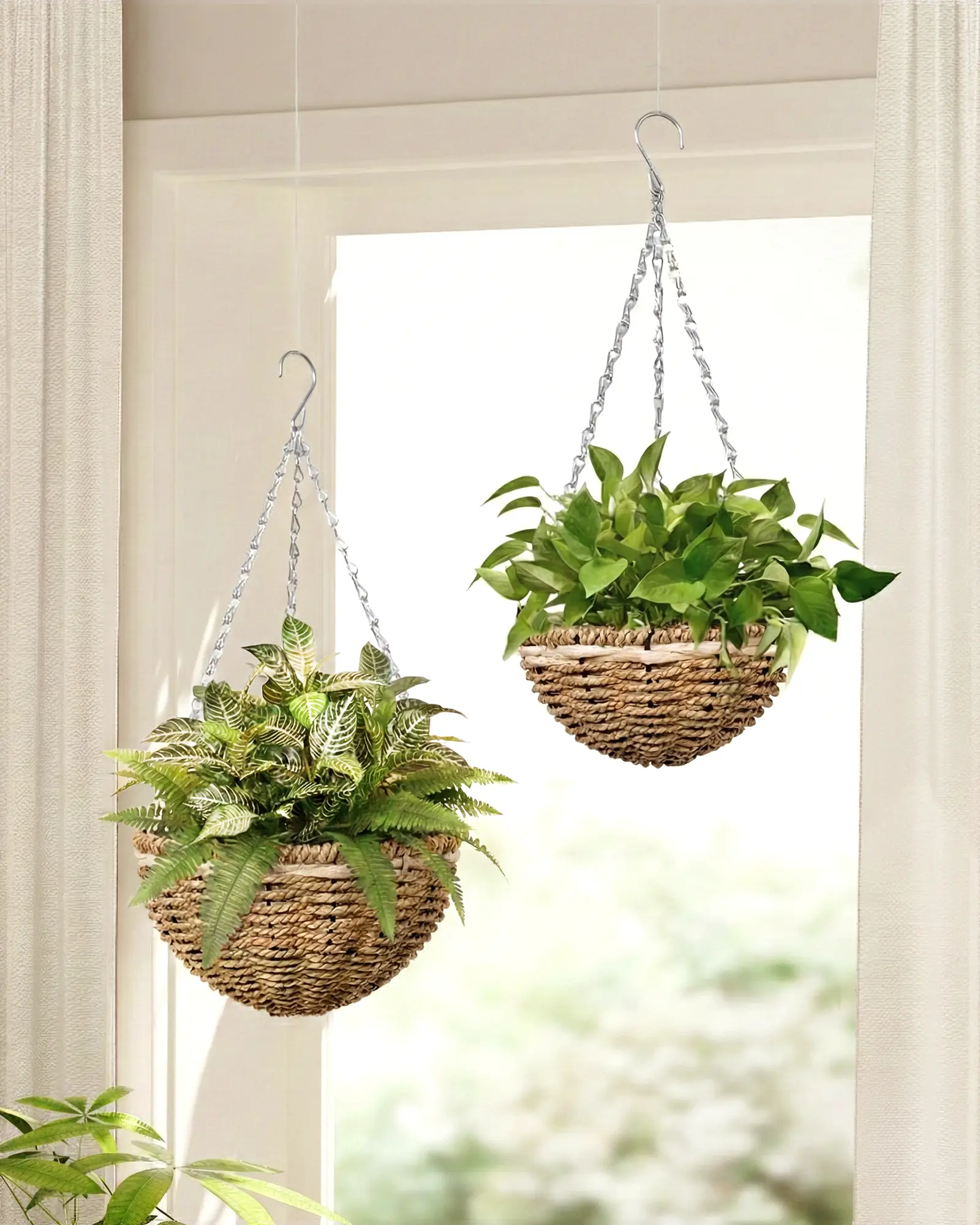 Macrame Plant Hanger Hanging Basket with Metal Frame Plant Hanger Hanging Planters for Indoor Plants for Patio Garden Boho Home Decor Vertical Planters 2 Pack