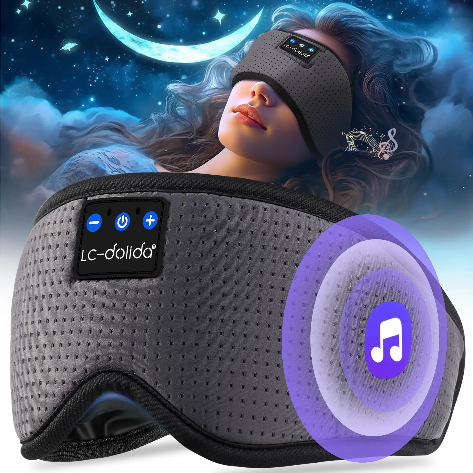 3D Bluetooth Sleep Mask Headphones Headband - Smart Eye Mask, Sleep Aid Products, Ultra-Thin Stereo Speakers, Smart Fabric, Adjustable Hands-Free Earpads, Portable for Side Sleepers, Travel Rechargeable Heated Eye Sleeping Mask Collagen
