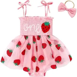 BY-LGCS003  First Birthday Tulle Romper Sleeveless Bodysuit Cake Smash Outfit for Infant Toddler One Year Old