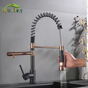 Popular Kitchen Spring Sink Faucet Rose Gold Color New Matching Hot Cold Bath Mixer Tap Modern Free Rotation Pull Down Spout