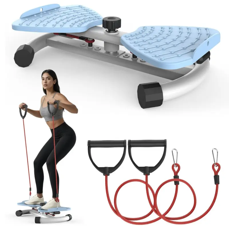Upgrade your home leisure time with adjustable spacing twist pedal featuring anti-slip bump foot pads and silent bottom design plus matched hand pull cords