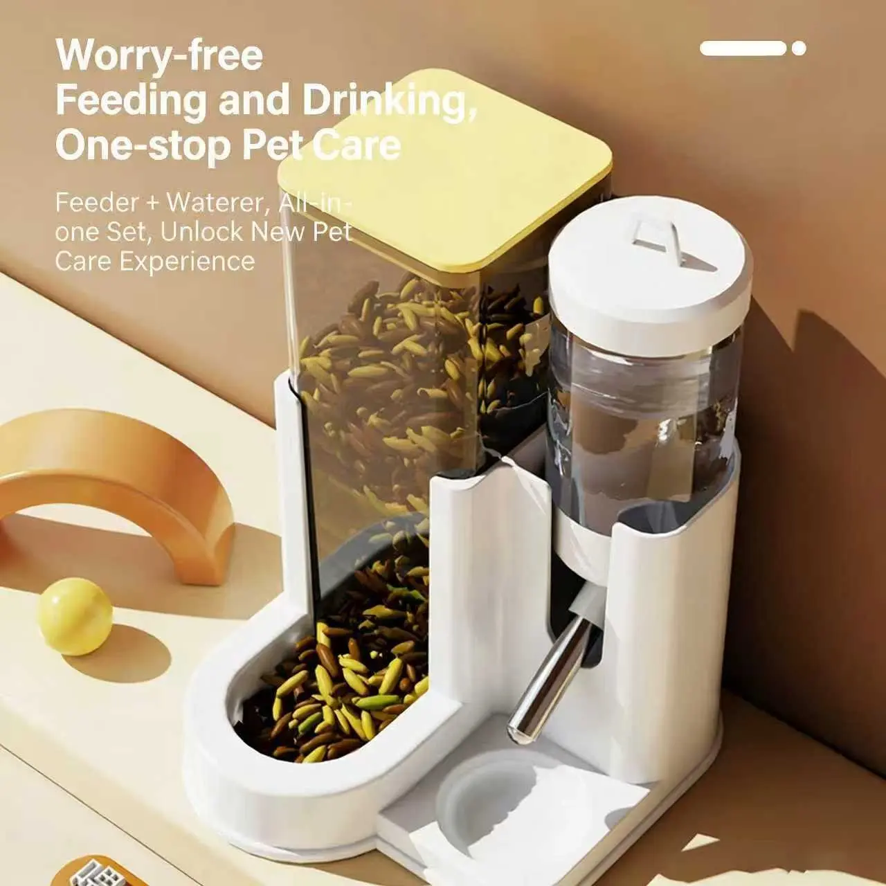 Automatic Hamster Waterer, Bear Water Bottle and Food Bowl Set, Anti-Tip Pet Supplies, Essential Hamster Accessories, Feeding