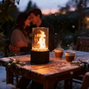 Portable Glass and Metal Fireplace Bowl, Smokeless Indoor Outdoor Tabletop Fire Pit, Ethanol Alcohol Fuel Option, Decorative Home Decor Gift