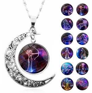 12 Zodiac Silver Moon Pendant Necklace Adjustable Chain for Women and Men Ideal Gift for Astrology Enthusiasts
