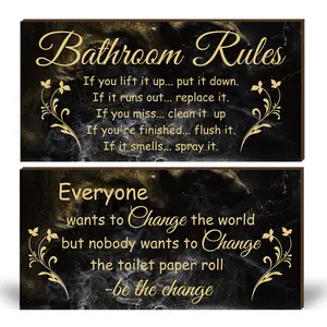 2PCS Black&Glod Wooden Bathroom Rule Wall Decoration - Low Profile Luxury Bathroom Decoration, Bathroom Toilet Wall Decoration, Home Wall Art, Easy to Install Signs whimsical home decor apartment accessories teen room decor