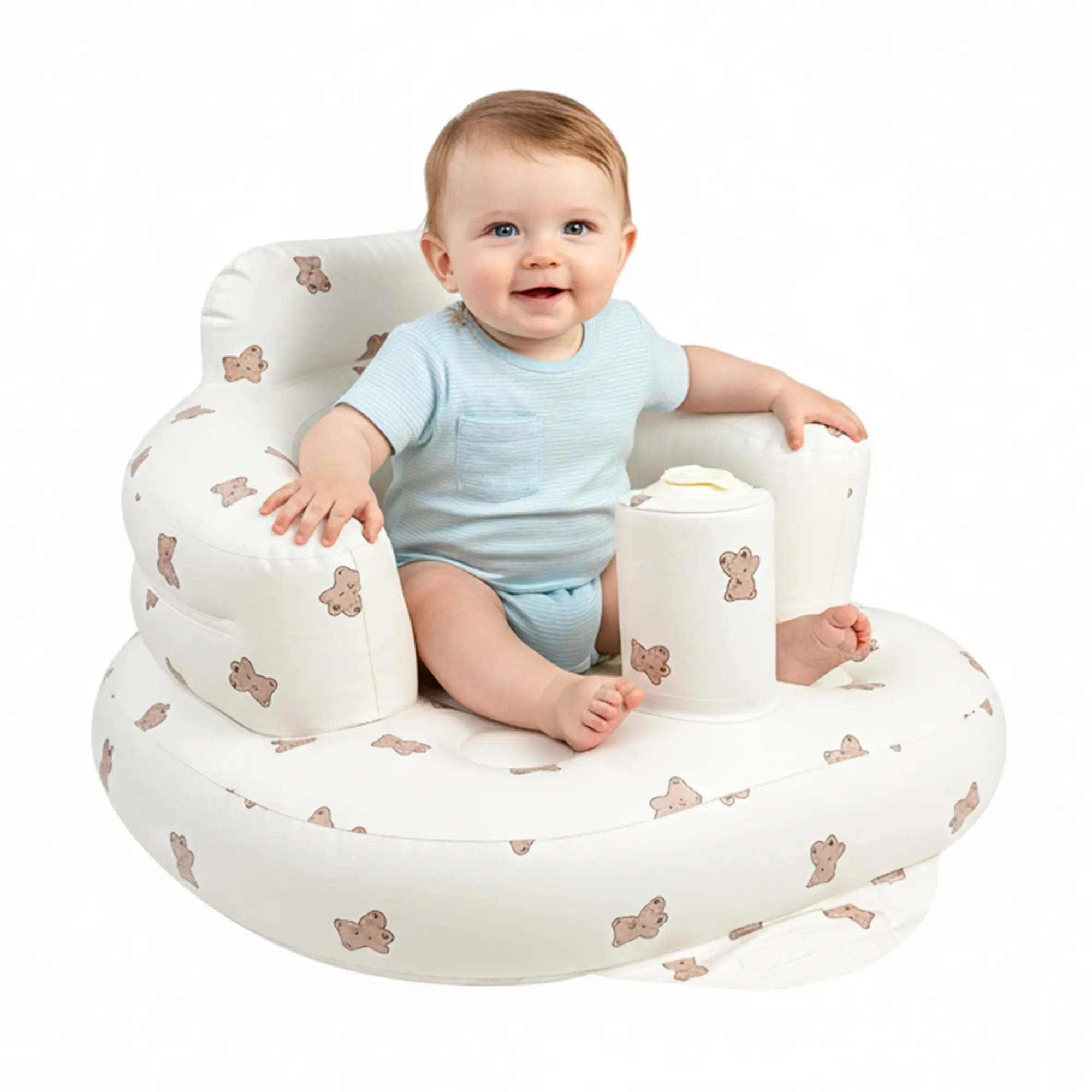 Inflatable Bear Baby Floor Seat with Built-in Air Pump - Lightweight, Portable, Soft, Durable, Ergonomic Support Chair for 3+ Months Infants; Quick Inflate/Deflate, Ideal for Summer Outings, Travel (Christmas Gift Option)