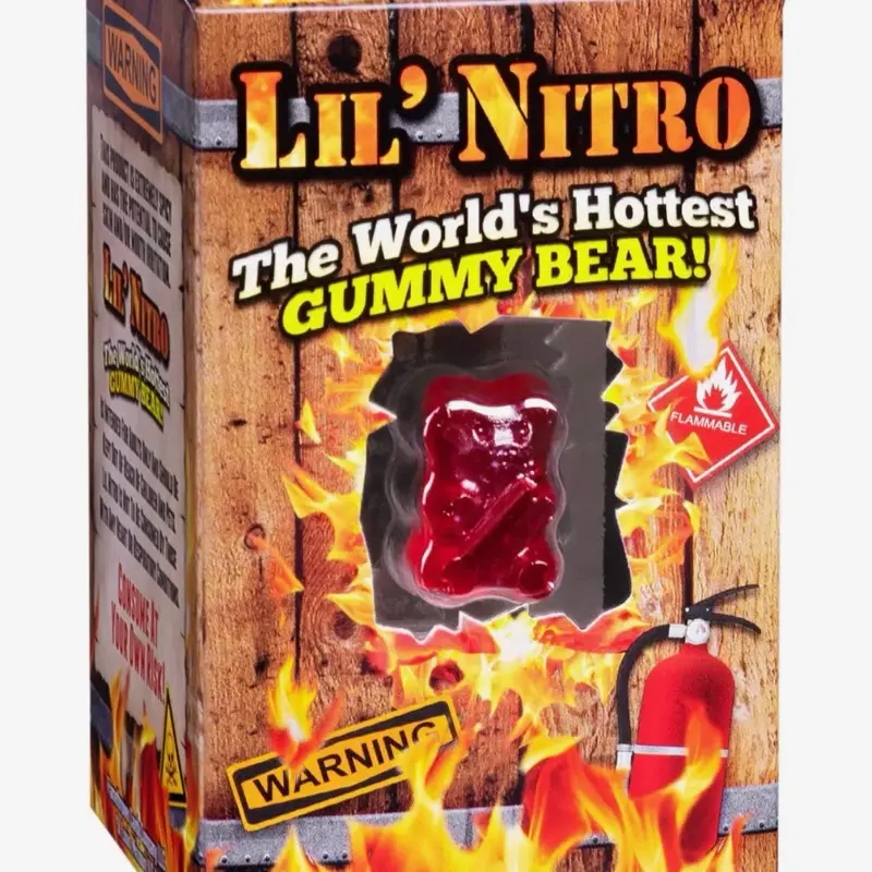 Lil’ Nitro World’s Hottest Gummy Bear Flamethrower Candy very spicy