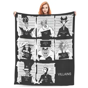 [SummerVibes] DISNEY CLASSIC Villains Mugshot Throw Blanket – Black and White Police Lineup Design, Soft Fleece Blanket for Fans of Classic Antagonists Soft And Silky Touch Super Soft And Comfy