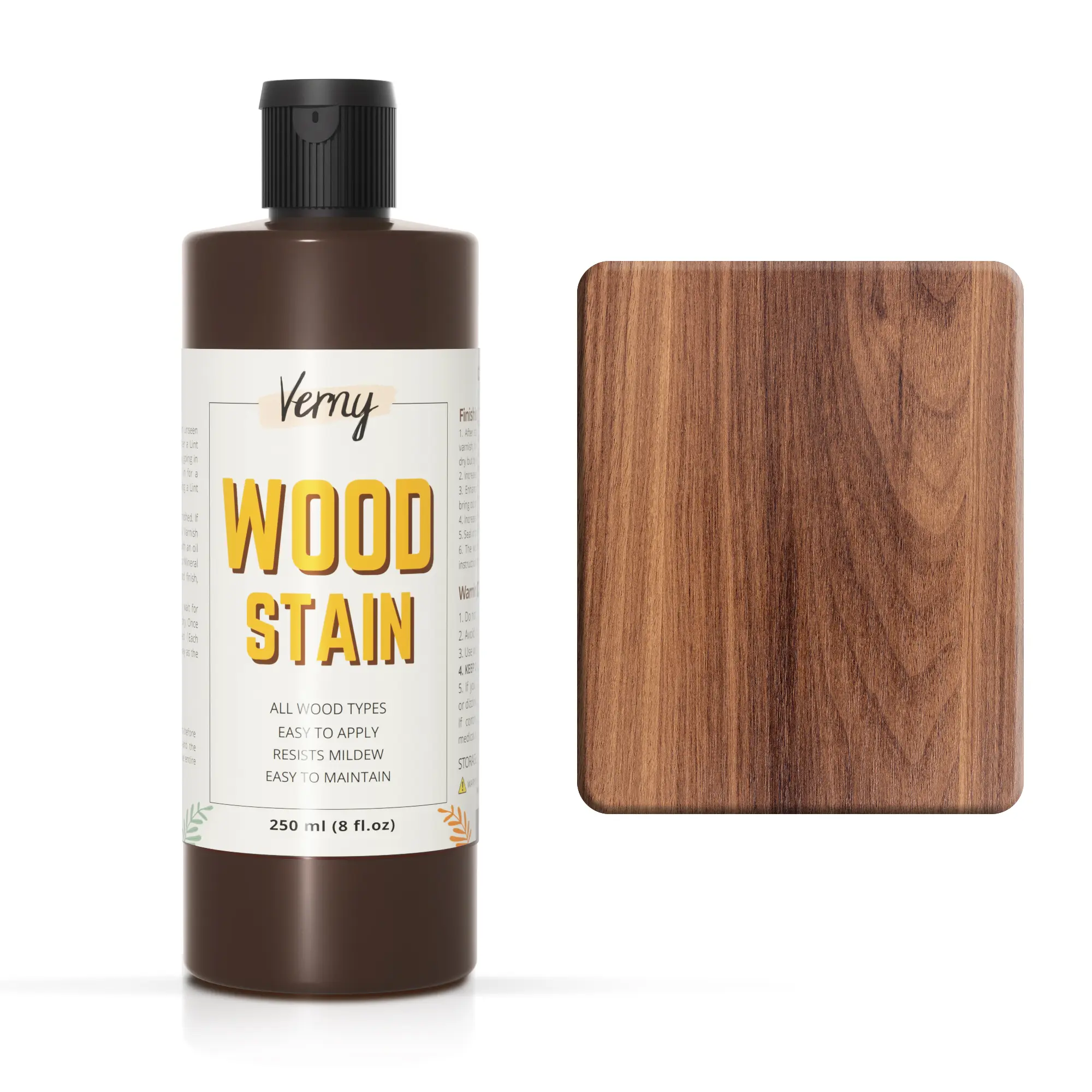 Verny Water Based Wood Stain - 8.5oz Versatile Fast Drying Low Odor Non-Toxic for Safer Home Use, Enhances Look of Wood Surfaces Both Indoors/Outdoors Furniture, Paneling, Cabinets