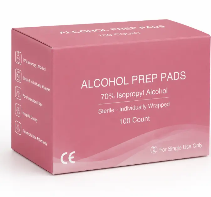 70% Alcohol Prep Pads, Pink 100PCS 3x6cm Disinfectant Wet Wipes, Home & Office Health Care Supplies for Nail Care