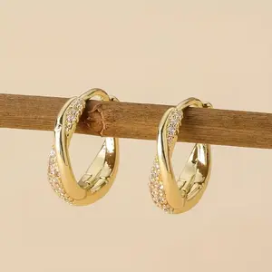Elegant Minimalist Korean Style Interlocking Circle Copper Earrings with Shiny Cubic Zirconia Fashion Jewelry for Women Daily Commute Dating & Banquet Party