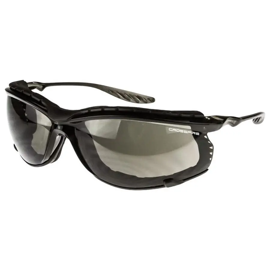 Radians Crossfire 24Seven Safety Glasses - Black Sporty Frame, Easy-to-Remove Foam Gasket, Smoke UVA/B Shield Lenses, 130 mm Frame Width, 40 mm Lens Height, Safety Equipment for Construction, Home Improvement, Encourages Compliance, None