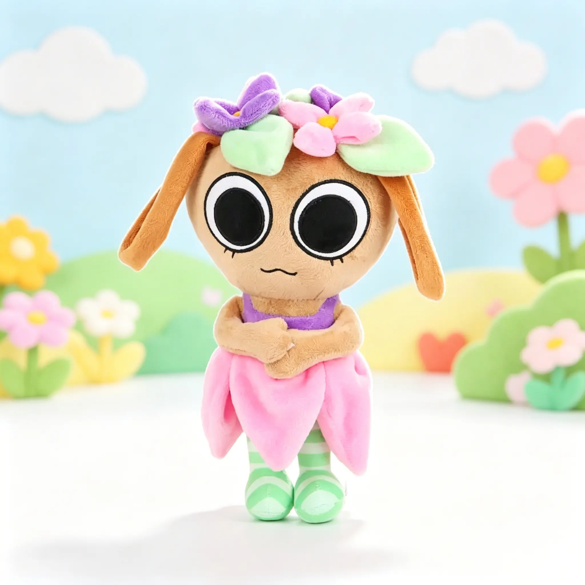 Dandy's World Bassie Plush Toy, Cute Game Doll with Floral Headband & Pink Dress, Soft Stuffed Animal, Ideal Birthday & Christmas Gift for Kids