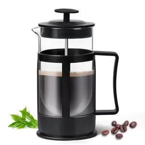 Mini French Press Coffee Maker, Heat Resistant Thickened Borosilicate Classic Glass Stainless Steel Coffee Press, 12OZ Heat Cold Brew Coffee Pot Tea Press for Kitchen Travel Camping，Black