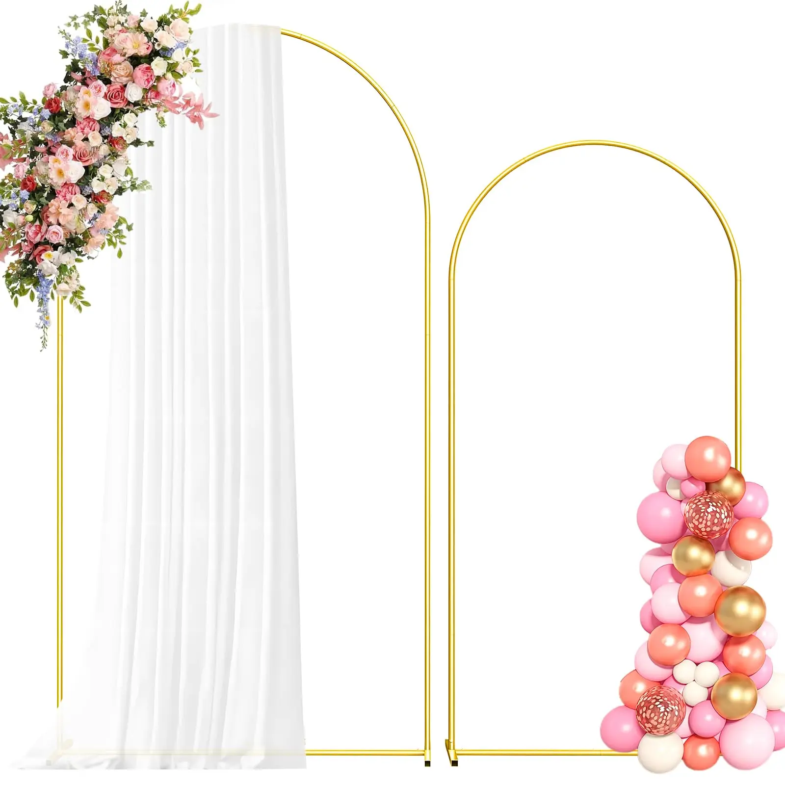 Set of 2/3 Gold Metal Wedding Arch Stand, 7.2FT,6.6FT,6FTArched Backdrop Frame for Wedding Ceremony,Outdoor Indoor Birthday Party,Anniversary,Graduation Decoration , Balloon Arch Backdrop for Wedding Birthday Party Baby Shower