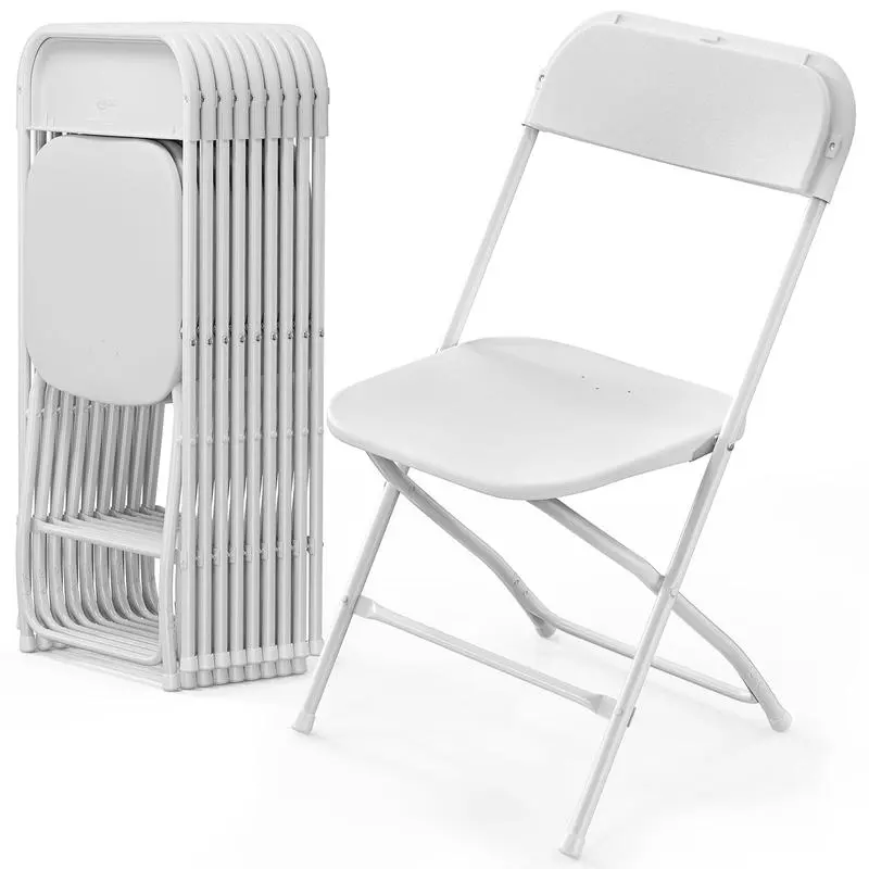 10-Pack White Heavy-Duty Plastic Folding Chairs - 350lb Capacity Commercial Grade, Stackable, Rust-Proof Thick Steel Frame, No-Tool Assembly, Bulk Value, Lightweight Indoor-Outdoor Church/Party Furniture, Space Saving, Apartment Friendly Hacks, 350 Lb And