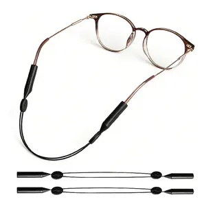 Adjustable eyeglass strap, non-slip sports sunglasses strap, wire-frame glasses cord, eyeglasses holder with steel wire (set of 3, black), includes two anti-slip sleeves