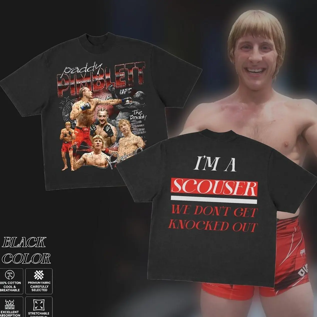 Paddy Pimblett �The Baddy� v1 T-Shirt for Summer, Vintage UFC Fighter Tee, Minimal Portrait MMA Shirt, Combat Sports Streetwear, Cotton Oversized Graphic Tee, Unisex MMA Training Apparel, Gift for Men & Women N5G