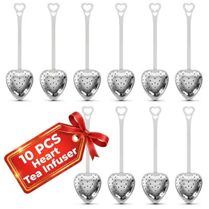 10 Pcs Heart Tea Infuser for Loose Leaf Tea Steeper, Rust-Resistant Stainless Steel Strainers with Secure Clasp, Easy Brewing, Keeps Loose Leaves Contained, Suitable for Parties & Gifting