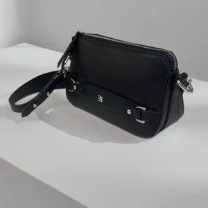 Small Black Bag with Silver Hardware and Long Strap