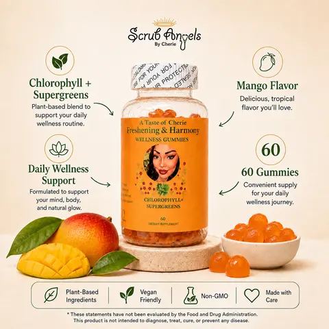 Scrub Angels Chlorophyll Edible Dietary Gummies - 60 Pieces, Gut Healthy Booster, Vitamin B12-E Energy, Vitamin C+D, Immune Support, Deodorize Support, Detox Supplements, Glow Enhancement