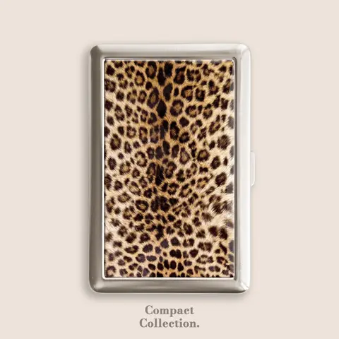 Vintage Stainless Steel Press-Open Cigarette Case with Dripping Epoxy Resin Leopard Pattern - 100s Ready, Women's Metal Blunt Accessory, 4"l x 2 2/3"w x 2/3"h Home Organizer, Business Card Holder, Button Function, Great Gift for Men, Women, Friends