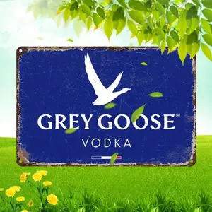 1PC 2D Plane Grey Goose Vodka Vintage Metal Sign - 20.32x 30.48cm Durable Wall Art, Moisture-Proof and Bend-Resistant, Antique Blue Finish, Perfect for Home Bar, Office Decoration or Men's Den, Metal Wall Art Decoration, Home Decor Products