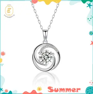 EOM Moissanite 2ct Swirl Pendant Necklace Sparkling Round Cut Design VVS Stone Copper Chain Elegant Jewelry for Wedding Engagement Anniversary Daily Wear Gift