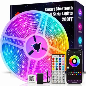 200FT 100FT 50FT Smart Led Strip Lights RGB Color Changing Time Setting Music Sync Strip Lights with both App and Remote Control,for Bedroom Indoor Lighting,for Mother's Day Gift
