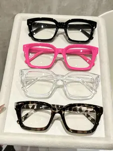 4 Pairs Unisex Square Flat Glasses, Anti-Blue Light, Casual Style, Plastic Frame, Ideal for Office, Study, Party, Vacation Photography, Trendy Frames, Square Frame Eyeglasses