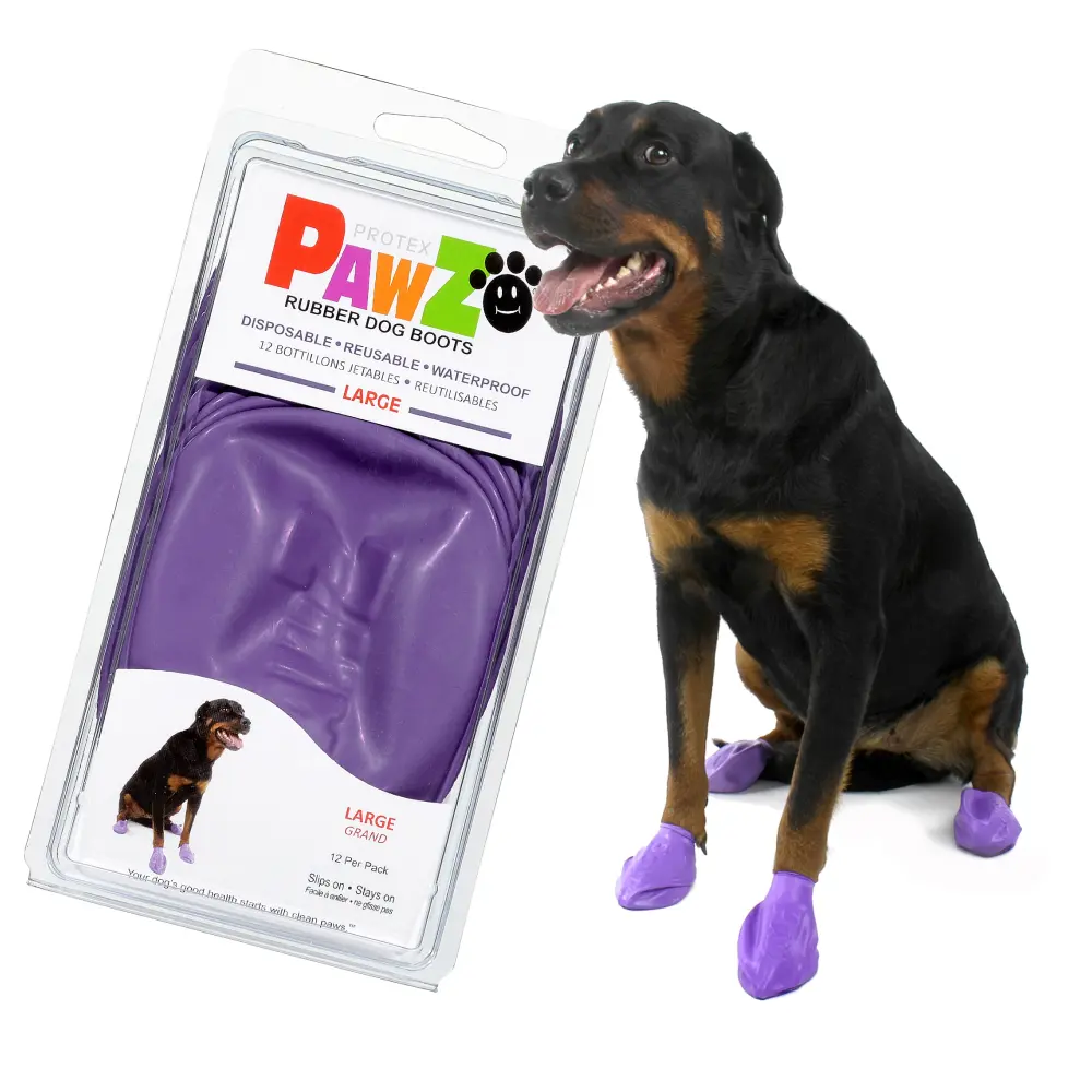 PawZ Large Size Rubber Dog Boots - Protect Paws from Hot Asphalt, Mud, and Ice