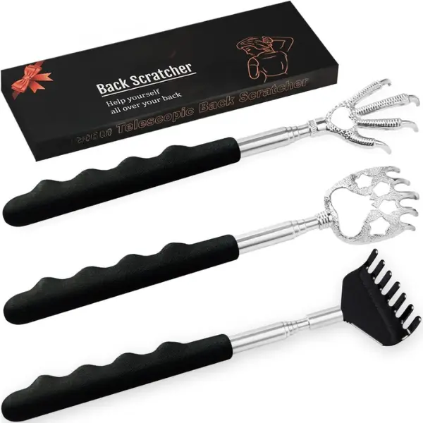 Halloween Fall Gift 3-Pack Telescoping Metal Back Scratcher with Rubber Handles – Portable Extendable Massager in Gift Box | White Elephant & Stocking Stuffer