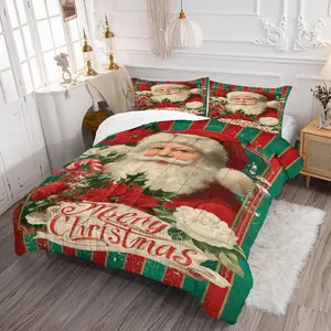 Nordic Style Christmas Santa Print Bedding Set, Includes Quilt and Pillowcases, All-Season Comfortable Bedding, 1 Piece Quilt and 1/2 Pillowcases