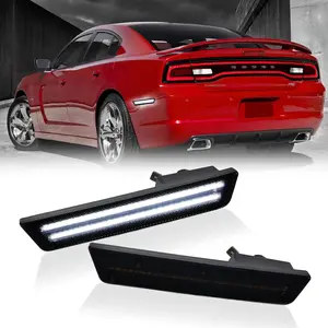 LED Side Marker Lights Rear White Bumper Marker Lamp Reflectors for 2008-14 Dodge Challenger & 2011-14 Charger 2PCS, Smoked Len