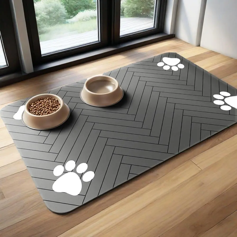 Silicone Pet Food Placemat - Easy-Clean, Waterproof, Super Absorbent, Non-Slip Base, Quick-Dry Design for Dog & Cat Bowls, Suitable for Hardwood & Tile Floors