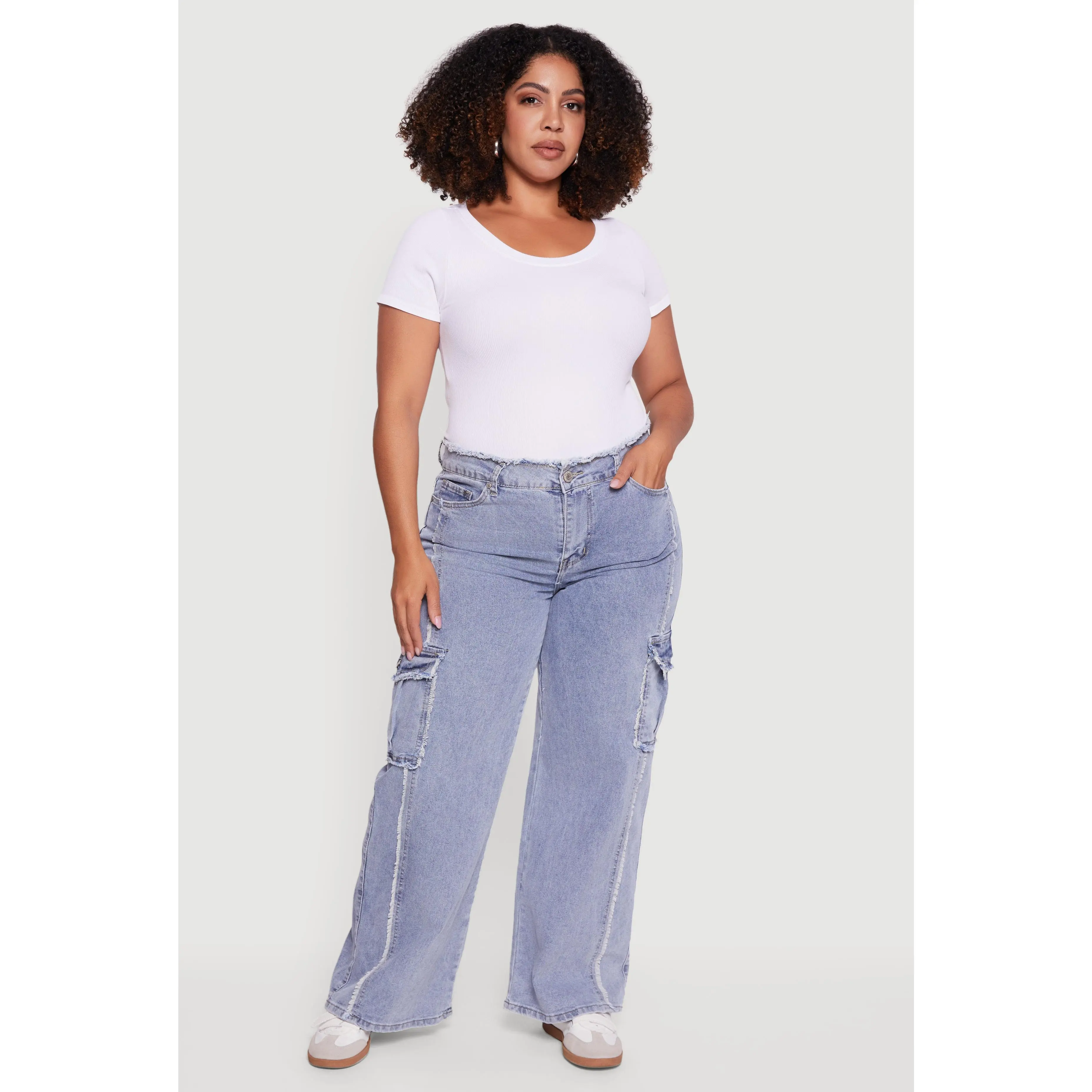 Plus Size High Waisted Frayed Pintuck Acid Wash Jeans