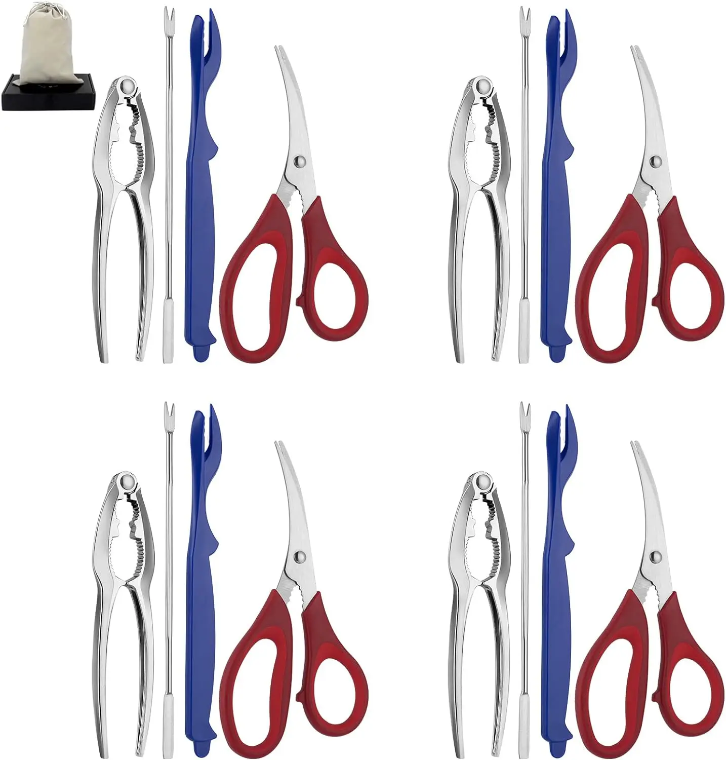 17 Piece Seafood Tools Set includes 4 Crab Crackers 4 Seafood Fork 4 Lobster Crackers 4 Seafood Scissors,Nut Cracker and Storage Bag,Fathersdaygift,Hand Tools Kits,Tools & Hardware